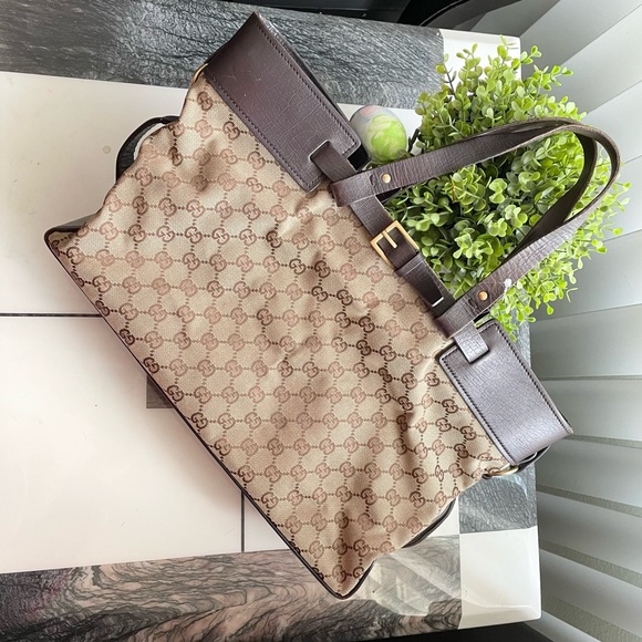 Authentic Large Gucci Totes Bag Canvas/Leather Handbag Brown Monogram Tote - Picture 11 of 11
